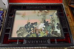A Chinese decorative hardwood table screen in original box.