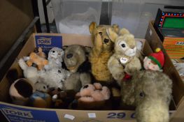 A modern Steiff tiger and other soft toys and games etc.