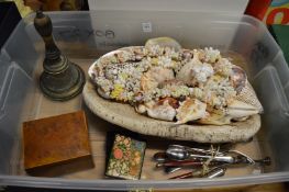 Hand bell, decorative shells etc.