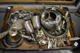 Silver backed dressing table mirror, quantity of flatware etc.