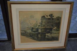 Antoni, canal scene with buildings, colour print.