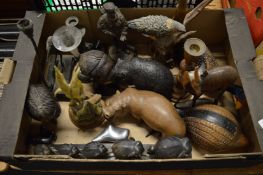 A quantity of carved wood busts, animals and other collectables.