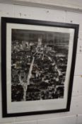 Henri Silberman, New York night time skyline, reproduction black and white photographic print.