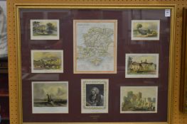Hand coloured engraved map of Hampshire together with views of Hampshire, mounted as one.