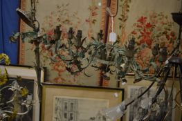 A painted eight branch naturalistic style chandelier (faults).