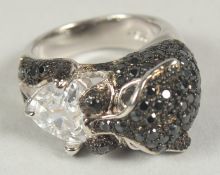 A silver black panther ring size P in a box.