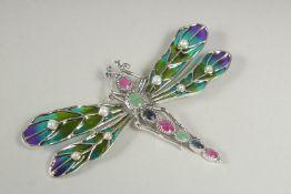 A large silver plique enamel butterfly in a box.