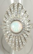 A silver opal marquise cubic zirconia ring, size P, in a box.