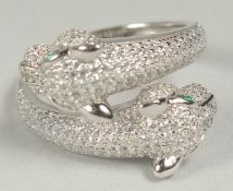 A silver double panther ring, size L, in a box.