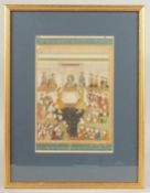 A VERY FINE 19TH CENTURY OR EARLIER INDIAN MINIATURE PAINITNG depicting enthroned Shah Jahan