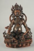 A TIBETAN BRONZE SEATED DEITY, on a lotus base, 29.5cm high.