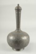 A FINE 18TH - 19TH CENTURY INDIAN BIDRI SURAHI LIDDED BOTTLE, 29cm high.