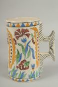 A RARE 18TH CENTURY IZNIK STYLE ITALIAN MAJOLICA TANKARD, 20cm high.