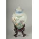 A SMALL CHINESE REPUBLIC PERIOD PORCELAIN JAR AND COVER, on a fitted wooden stand, painted with - Image 4 of 5
