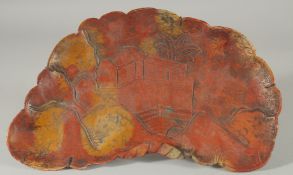 A CHINESE CARVED HARDSTONE DISH / PLAQUE.