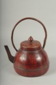 A JAPANESE LIDDED WOODEN WINE EWER.