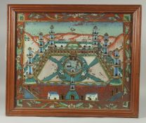 AN INDIAN OR MIDDLE EASTERN REVERSE GLASS PAINTING OF KA'BA AND THE MASJID AL-HARAM IN MECCA (
