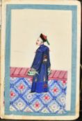 A SMALL FOLIO OF EIGHT 19TH CENTURY CHINESE WATERCOLOUR ON PITH PAPER PAINTINGS of noble figures