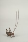 A JAPANESE BRONZE OKIMONO OF A TRUE KATYDID, 4cm long.