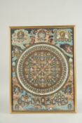 AN EARLY 20TH CENTURY TIBETAN THANGKA, framed and glazed, 53cm x 39.5cm.