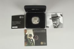 SIR WINSTON CHURCHILL, 2015, UK, £20.00 FINE SILVER COIN AND 50TH ANNIVERSARY OF THE DEATH OF SIR