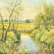 Mervyn Goode (20/21st Century). 'Backwater Alders in July', oil on canvas. Signed, 10