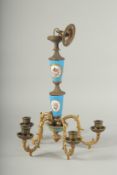 A GOOD ORMOLU AND SEVRES PORCELAIN FIVE-LIGHT CHANDELIER, 15ins.