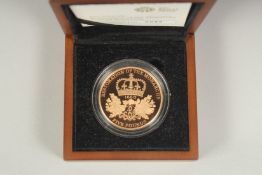 THE 2010 UK RESTORATION OF THE MONARCHY, £5.00 GOLD PROOF COIN. No. 0088. Boxed.