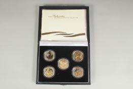 THE ROYAL MINT. 2006, BRITANNIA GOLDEN SILHOUETTE COLLECTION. FIVE £2.00 COINS. Certified 2408.
