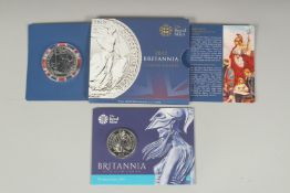BRITAINNIA, 2015, UK, £50.00 FINE SILVER COIN AND 2012, £2.00 SILVER BULLION (2).