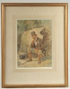 Joseph H. Barnes, late 19th Century. A wayfarer smoking his pipe at camp, watercolour. Signed, 11.5