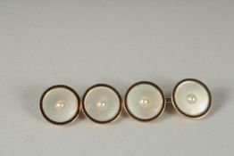 A PAIR OF 14CT GOLD, ENAMEL AND MOTHER OF PEARL CUFF LINKS.