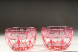 A GOOD PAIR OF BOHEMAIN FRUITING VINE FINGER BOWLS.