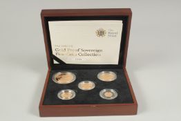 THE ROYAL MINT. THE 2010 UK GOLD PROOF SOVEREIGN FIVE COIN COLLECTION. No. 0339. £5.00, Double