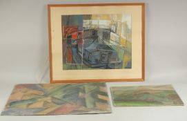 Paul Jordy (20th Century) Dutch Barges in Amsterdam, gouache, signed, 14.5