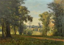 Kuwasseg, 19th Century, a view through trees in a parkland setting, oil on canvas, signed, 16
