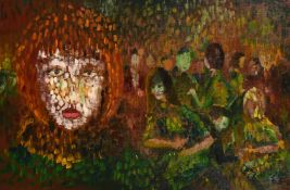 Mid-20th Century British School, 'Lola', a head study amongst other figures, oil on canvas. 20