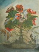 20th Century French School, a still life composition of flowers with birds, oil on canvas, 28.25