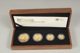 THE ROYAL MINT. 2008 BRITANNIA FOUR COIN GOLD PROOF SET, NO. 1219. £1.00, 50p, 25p, 10p. Boxed.