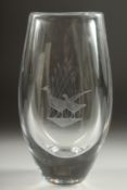 A HEAVY SWEDISH VASE engraved with two pheasants. 10ins high.