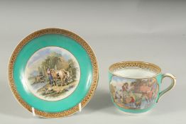 A PRATT WARE CUP AND SAUCER.