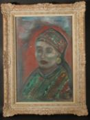 Second half of the 20th Century, A portrait of a lady wearing eastern dress, oil on board, 24