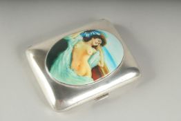 A PLAIN SILVER CIGARETTE CASE. Birmingham, 1925, 68gms with an enamel oval of a nude.