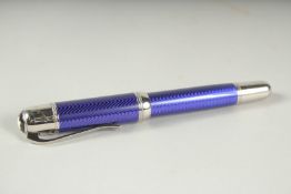 A MONT BLANC BLUE PEN with 18ct gold nib.