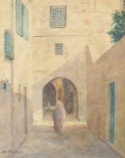 A pair of street scenes in the Middle East, watercolours, both indistinctly signed, one 12.75