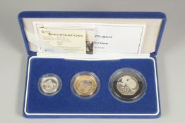 THE ROYAL MAIL. 2004 SILVER PROOF PIEDFORD, THREE COIN COLLECTION.