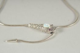 A SILVER OPAL SET SNAKE NECKLACE