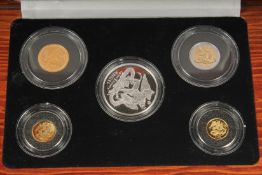 THE ANGEL COLLECTION SPECIAL RESERVE. ISLE OF MAN 10oz SILVER AND 4 SMALL GOLD COINS in a fitted