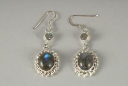 A PAIR OF SILVER AND OPAL DROP EARRINGS.