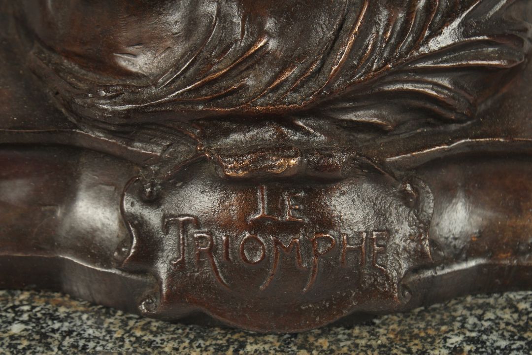 LOUIS AUGUSTE MOREAU (1855 -1919). "LE TRIOMPHE" A SUPERB LARGE BRONZE OF A CLASSICAL FIGURE holding - Image 6 of 8